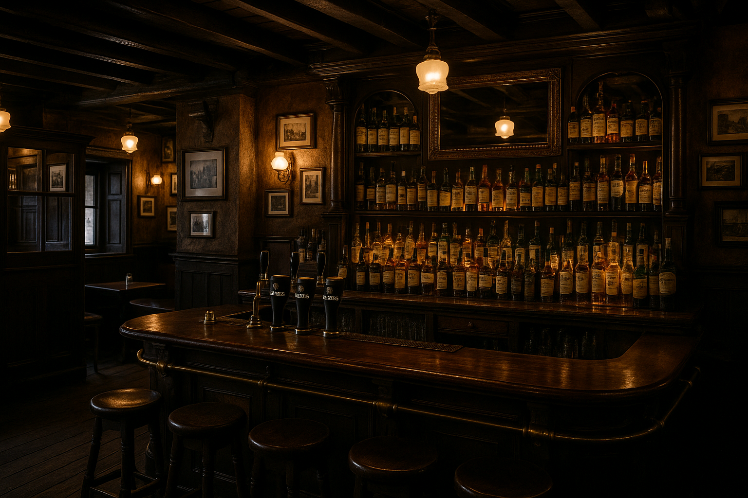 Historic traditional Irish pub interior in Dublin